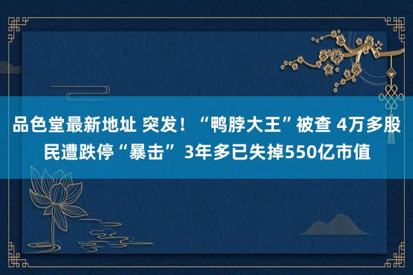品色堂最新地址 突发！“鸭脖大王”被查 4万多股民遭跌停“暴击” 3年多已失掉550亿市值