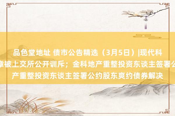 品色堂地址 债市公告精选（3月5日）|现代科技产业因信息深入违章被上交所公开训斥；金科地产重整投资东谈主签署公约股东爽约债券解决